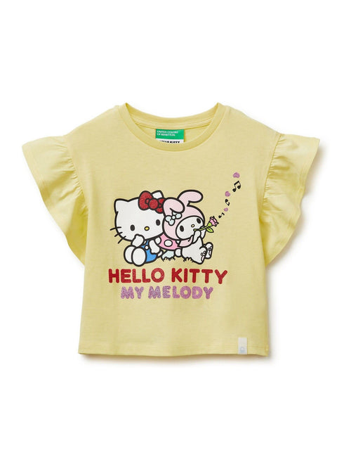 Benetton Yellow Flutter Sleeve Printed T-Shirt image 1