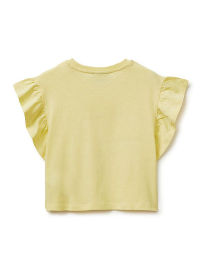 Benetton Yellow Flutter Sleeve Printed T-Shirt image 2