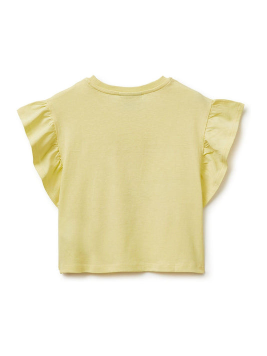 Benetton Yellow Flutter Sleeve Printed T-Shirt image 2
