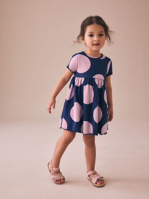Dsiney Kidz - Navy Spot Short Sleeve Ribbed Dress (3mths-7yrs) image 1