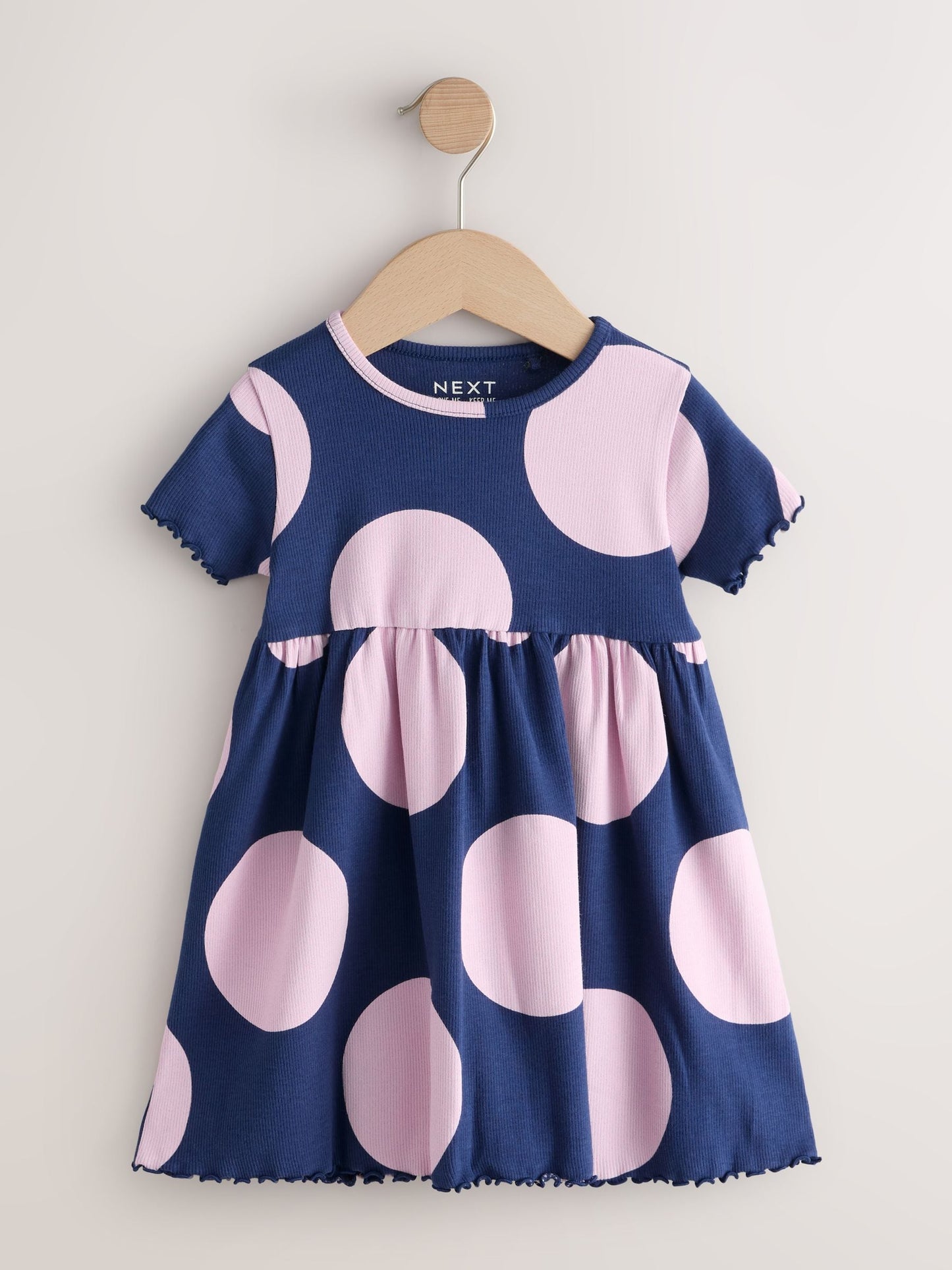 Navy Spot Short Sleeve Ribbed Dress (3mths-7yrs) image 4