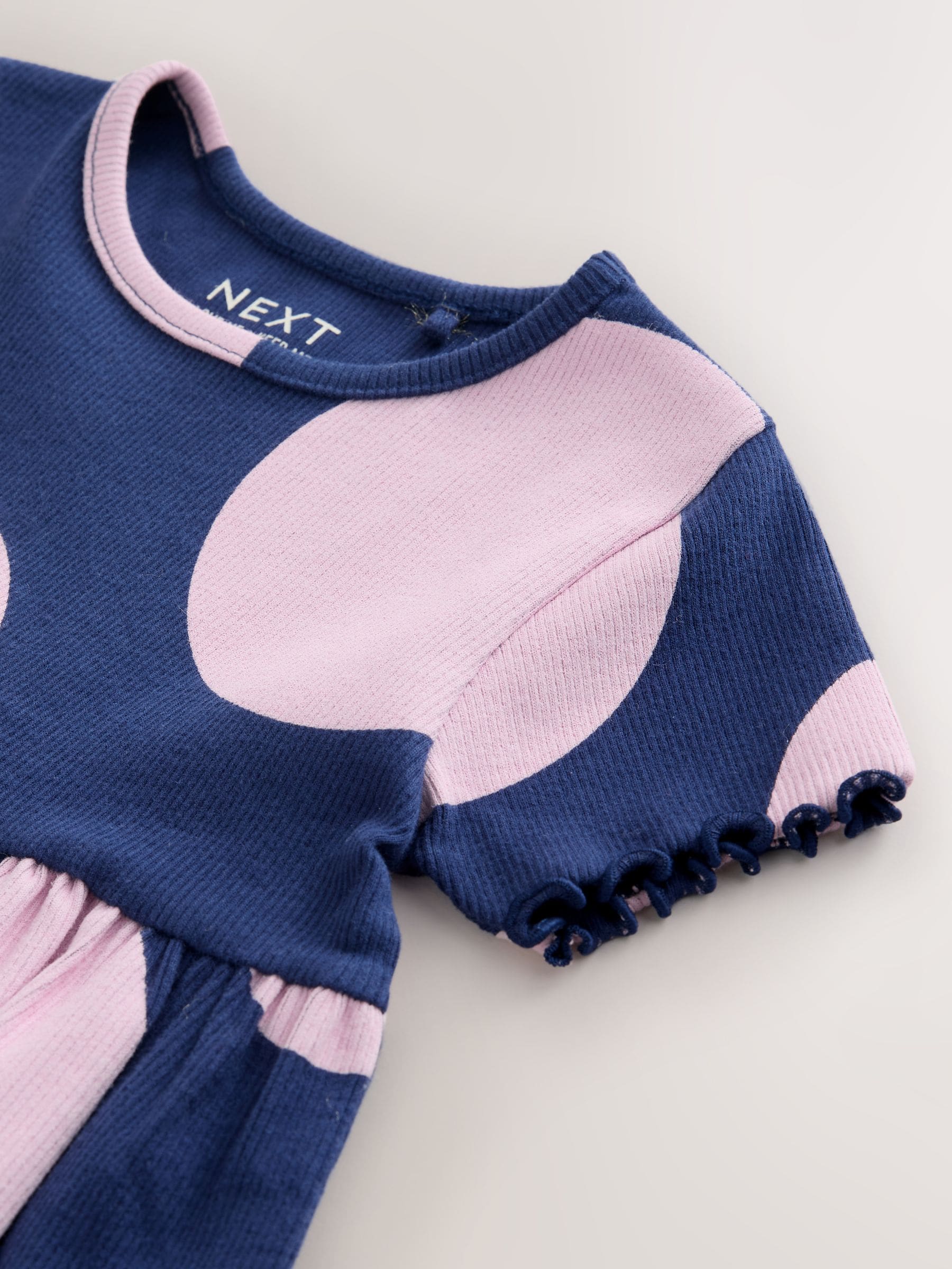 Navy Spot Short Sleeve Ribbed Dress (3mths-7yrs) image 5