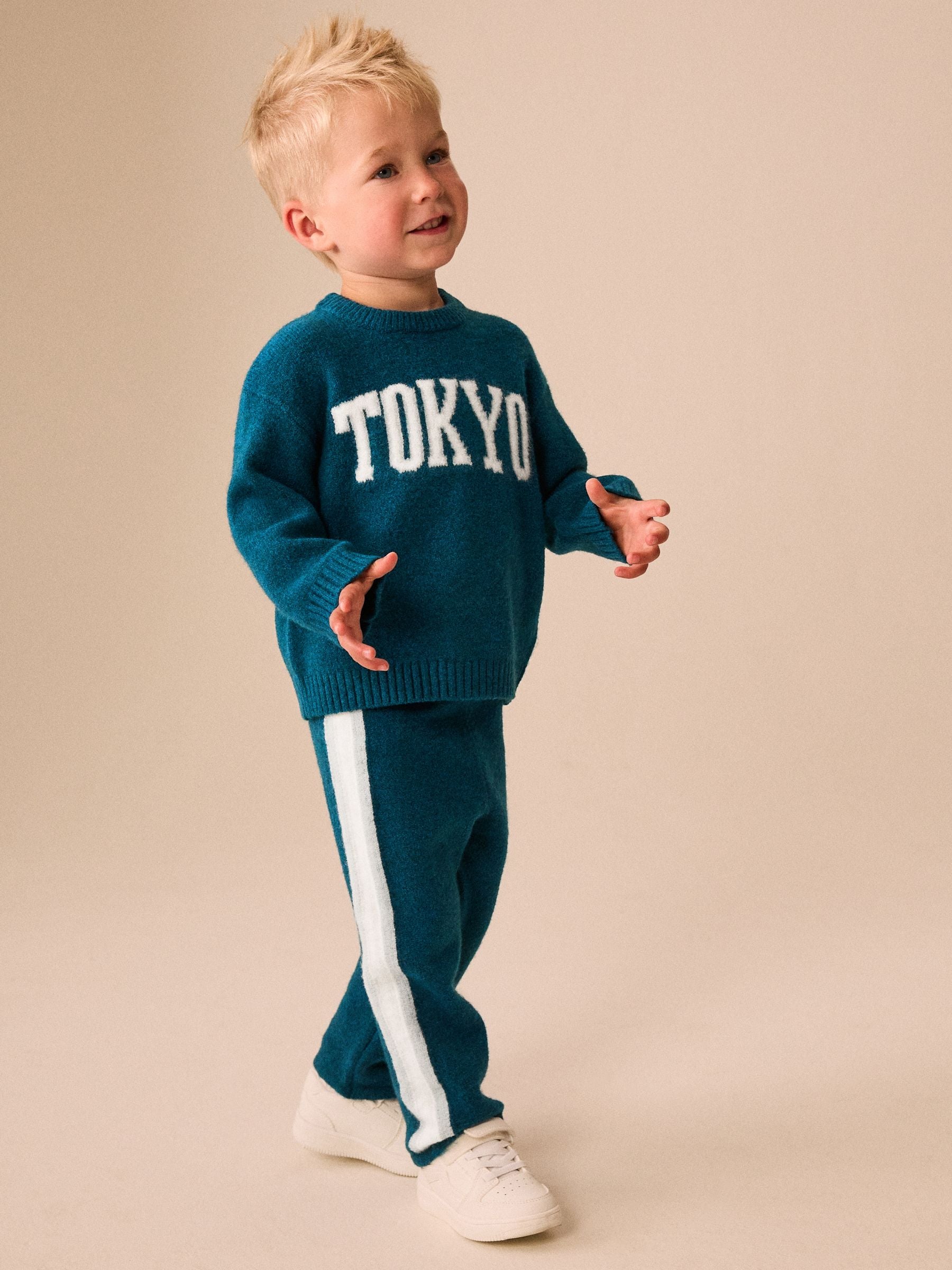Dsiney Kidz - Teal Blue Tokyo Knitted Crew Neck Jumper and Joggers Set (3mths-7yrs) image 1