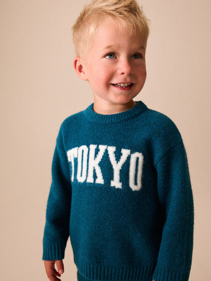 Dsiney Kidz - Teal Blue Tokyo Knitted Crew Neck Jumper and Joggers Set (3mths-7yrs) image 4
