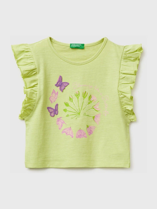 Benetton Yellow Butterfly Printed T-Shirt image 1