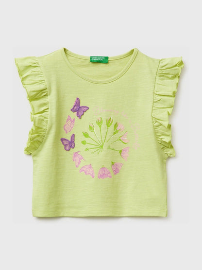 Benetton Yellow Butterfly Printed T-Shirt image 1