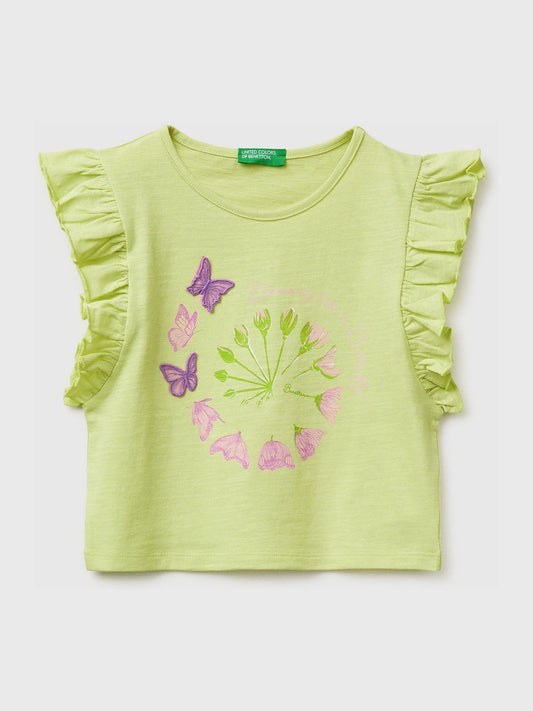 Benetton Yellow Butterfly Printed T-Shirt image 1