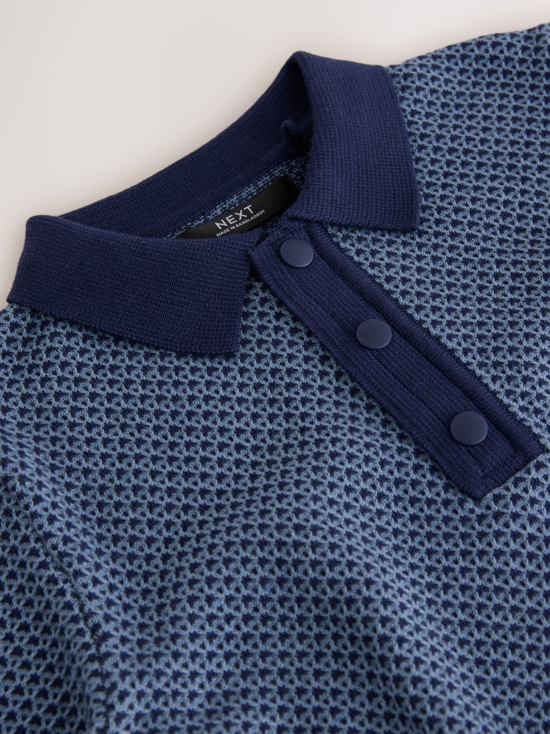 Dsiney Kidz - Blue/Navy Textured Knitted Popper Neck Polo Shirt (3-16yrs) image 3