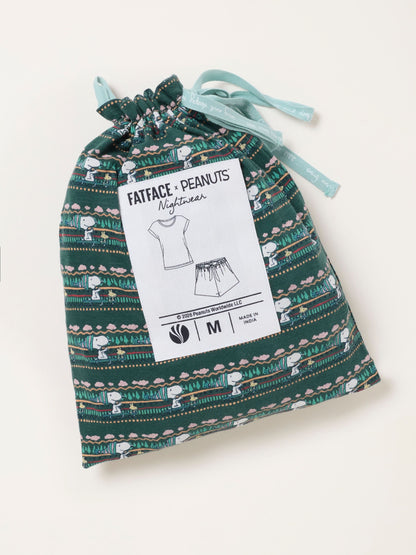 FatFace Teal Blue Snowflake Snoopy Short and Tee Pyjama Set - image 6