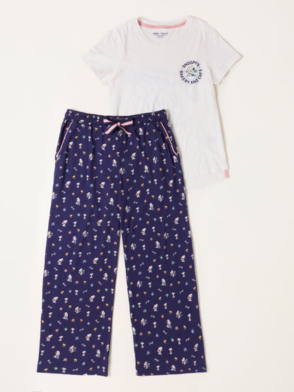 FatFace Navy Blue Cafe Snoopy Pant and Tee Pyjama Set - image 2