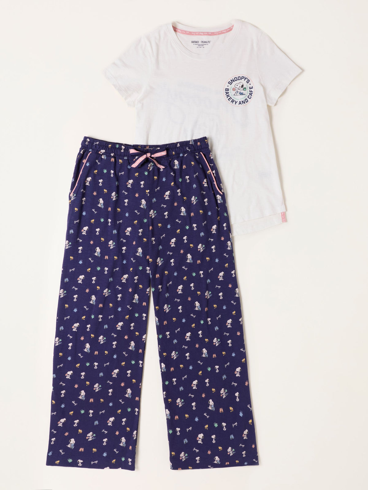 FatFace Navy Blue Cafe Snoopy Pant and Tee Pyjama Set - image 5