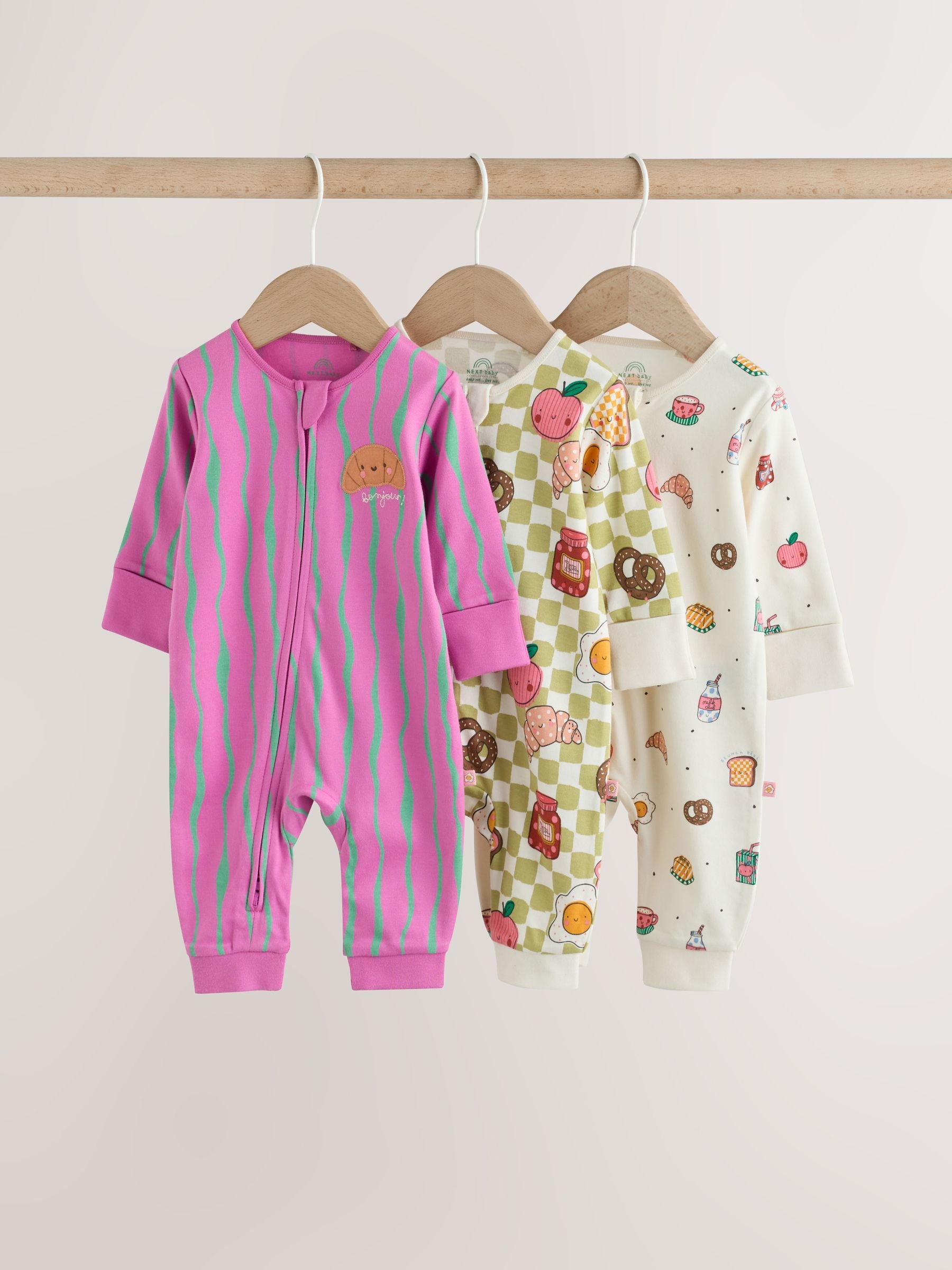 Bright Brunch Two Way Zip Baby Sleepsuits 3 Pack (0mths-3yrs) image 1