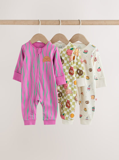Bright Brunch Two Way Zip Baby Sleepsuits 3 Pack (0mths-3yrs) image 1