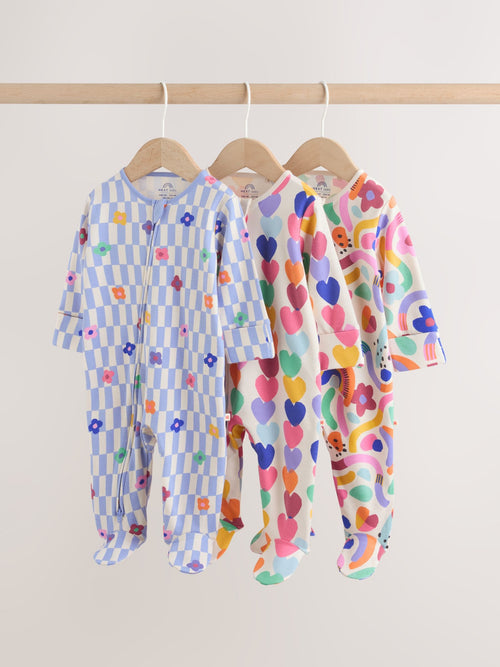 Bright Rainbow Two Way Zip Sleepsuits 3 Pack (0mths-2yrs) image 1