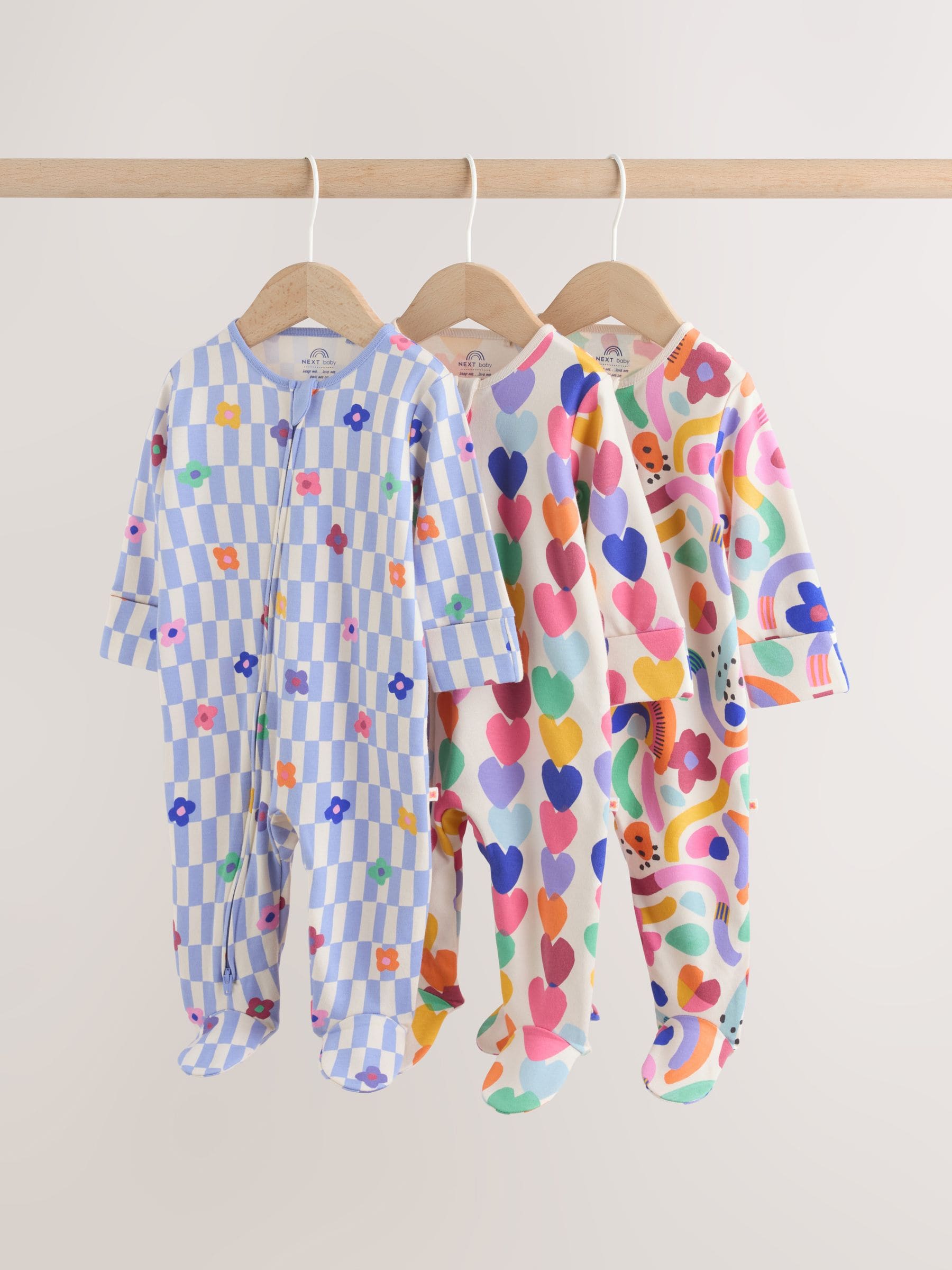 Bright Rainbow Two Way Zip Sleepsuits 3 Pack (0mths-2yrs) image 1