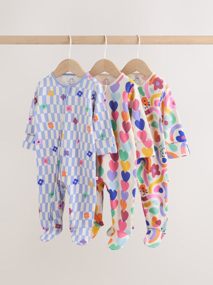 Bright Rainbow Two Way Zip Sleepsuits 3 Pack (0mths-2yrs) image 1