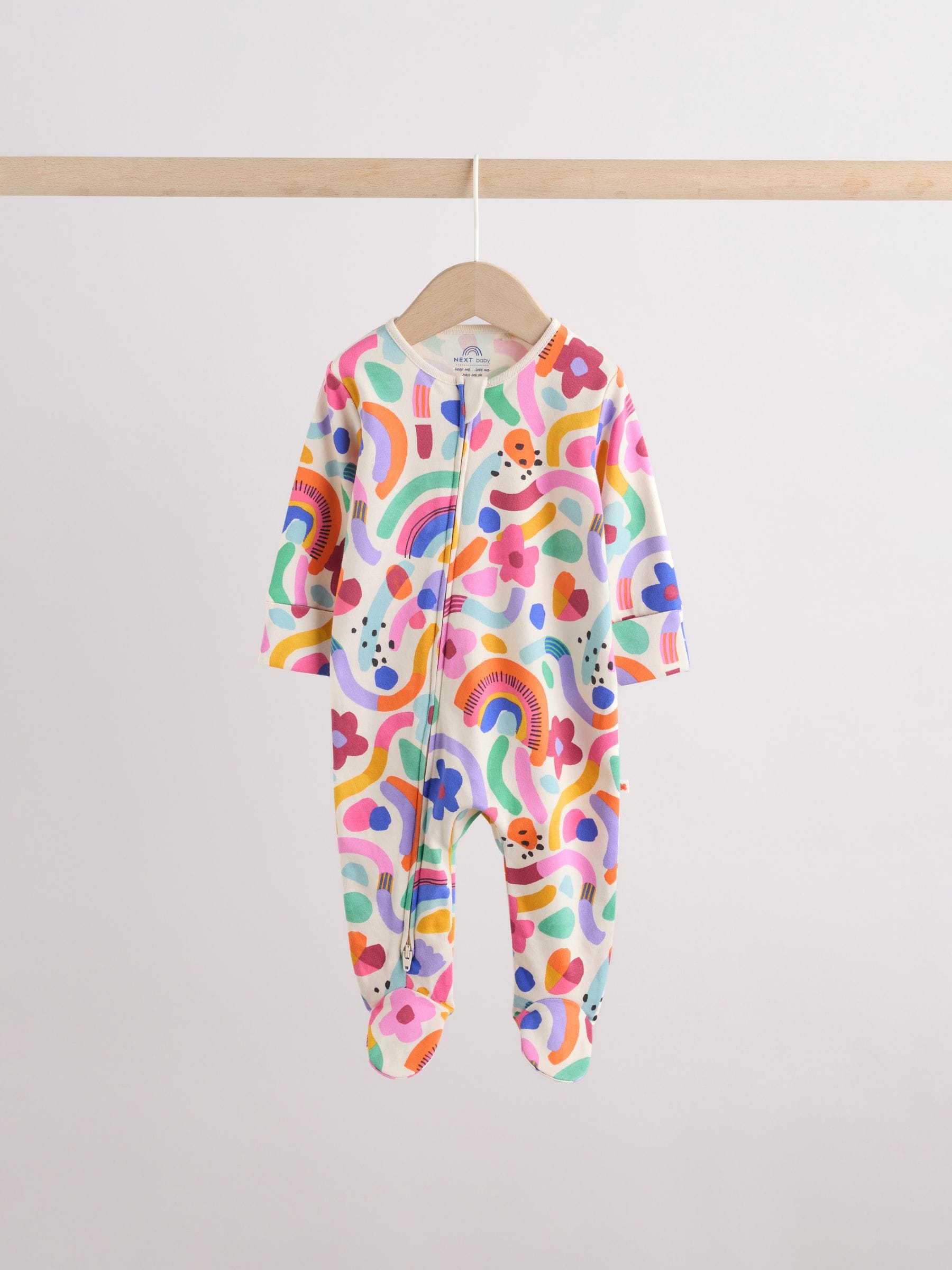 Bright Rainbow Two Way Zip Sleepsuits 3 Pack (0mths-2yrs) image 5