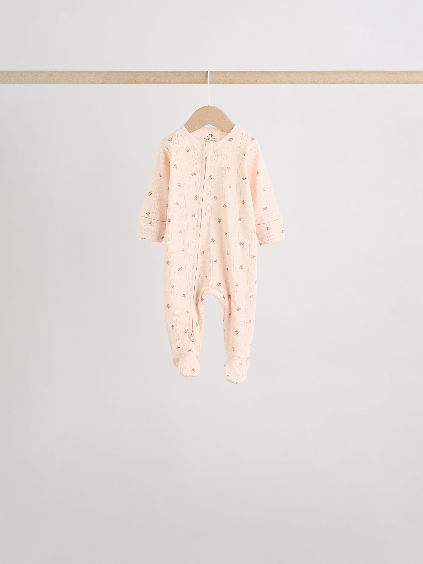 Brown Ditsy Floral 5 Pack Two Way Zip Baby Sleepsuit (0-2yrs) image 6