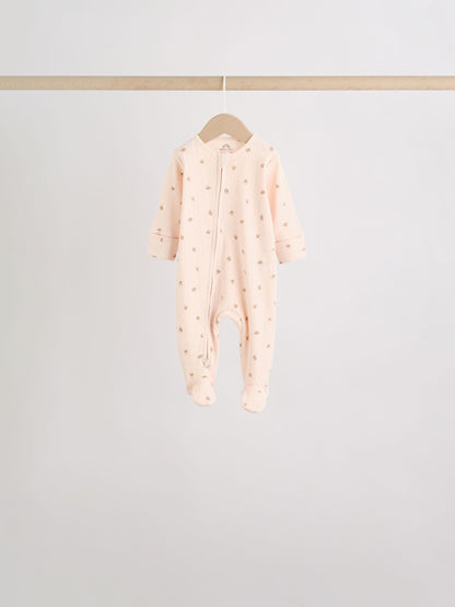 Brown Ditsy Floral 5 Pack Two Way Zip Baby Sleepsuit (0-2yrs) image 6