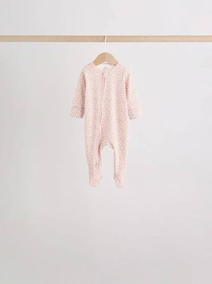 Brown Ditsy Floral 5 Pack Two Way Zip Baby Sleepsuit (0-2yrs) image 7