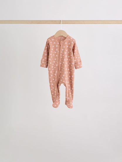 Brown Ditsy Floral 5 Pack Two Way Zip Baby Sleepsuit (0-2yrs) image 8