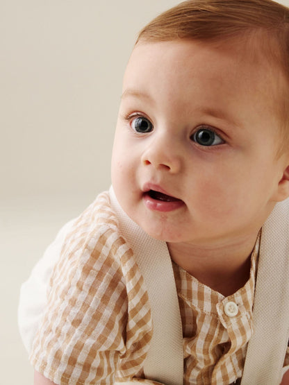 Angel & Rocket Natural Syril Gingham Smart Shirt & Textured Romper image 3