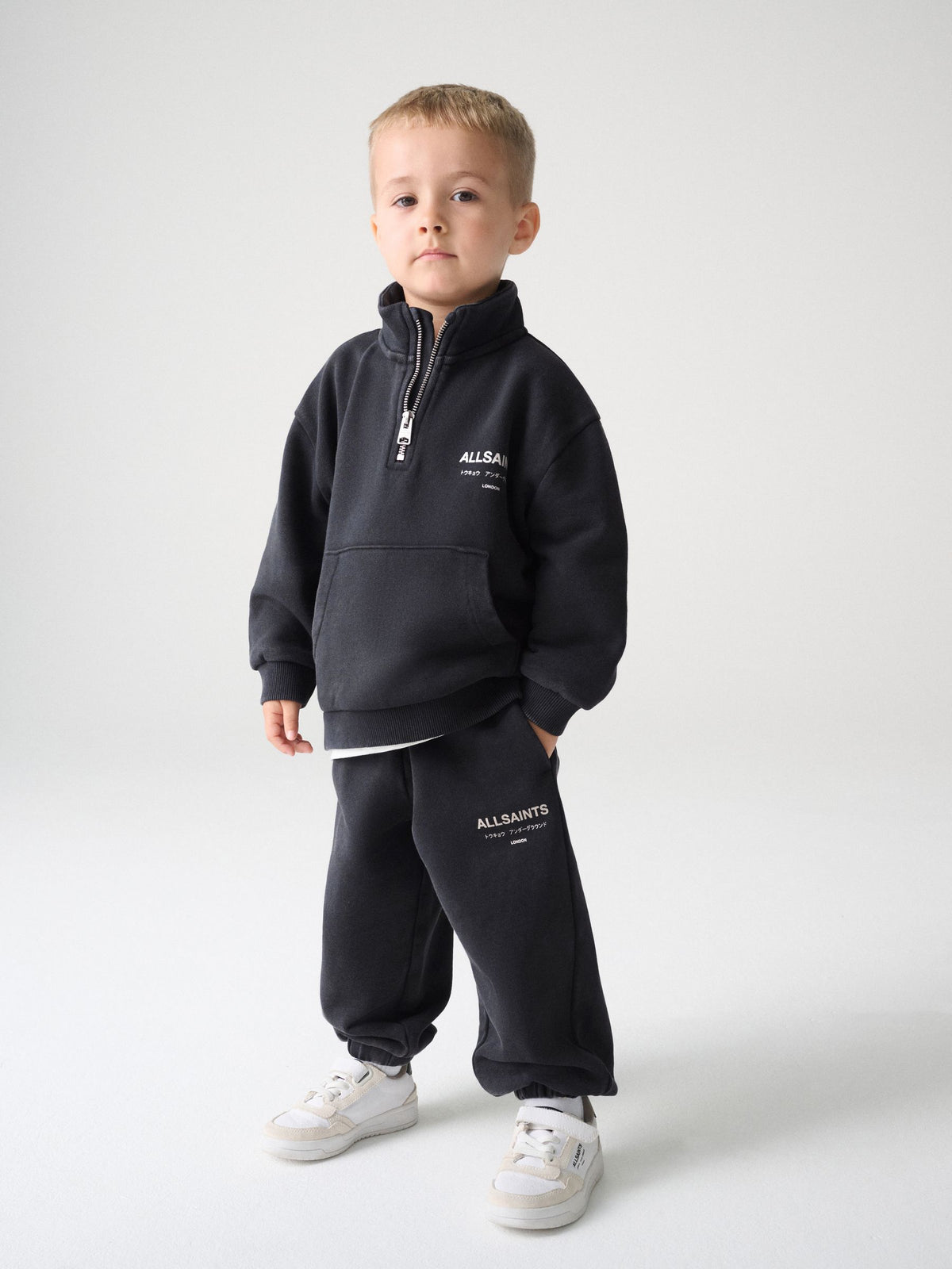 Dsiney Kidz - smALLSAINTS Washed Black Underground Funnel Neck Sweat Top & Jogger Set image 1