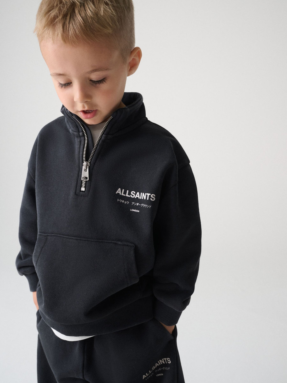 Dsiney Kidz - smALLSAINTS Washed Black Underground Funnel Neck Sweat Top & Jogger Set image 3