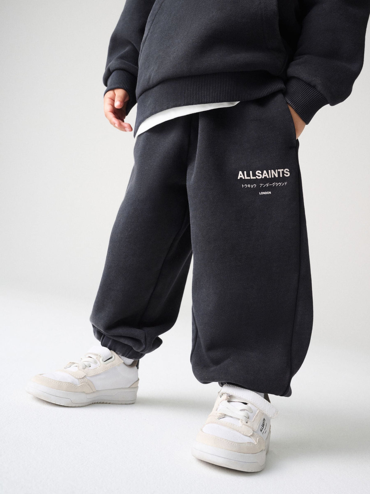 Dsiney Kidz - smALLSAINTS Washed Black Underground Funnel Neck Sweat Top & Jogger Set image 4