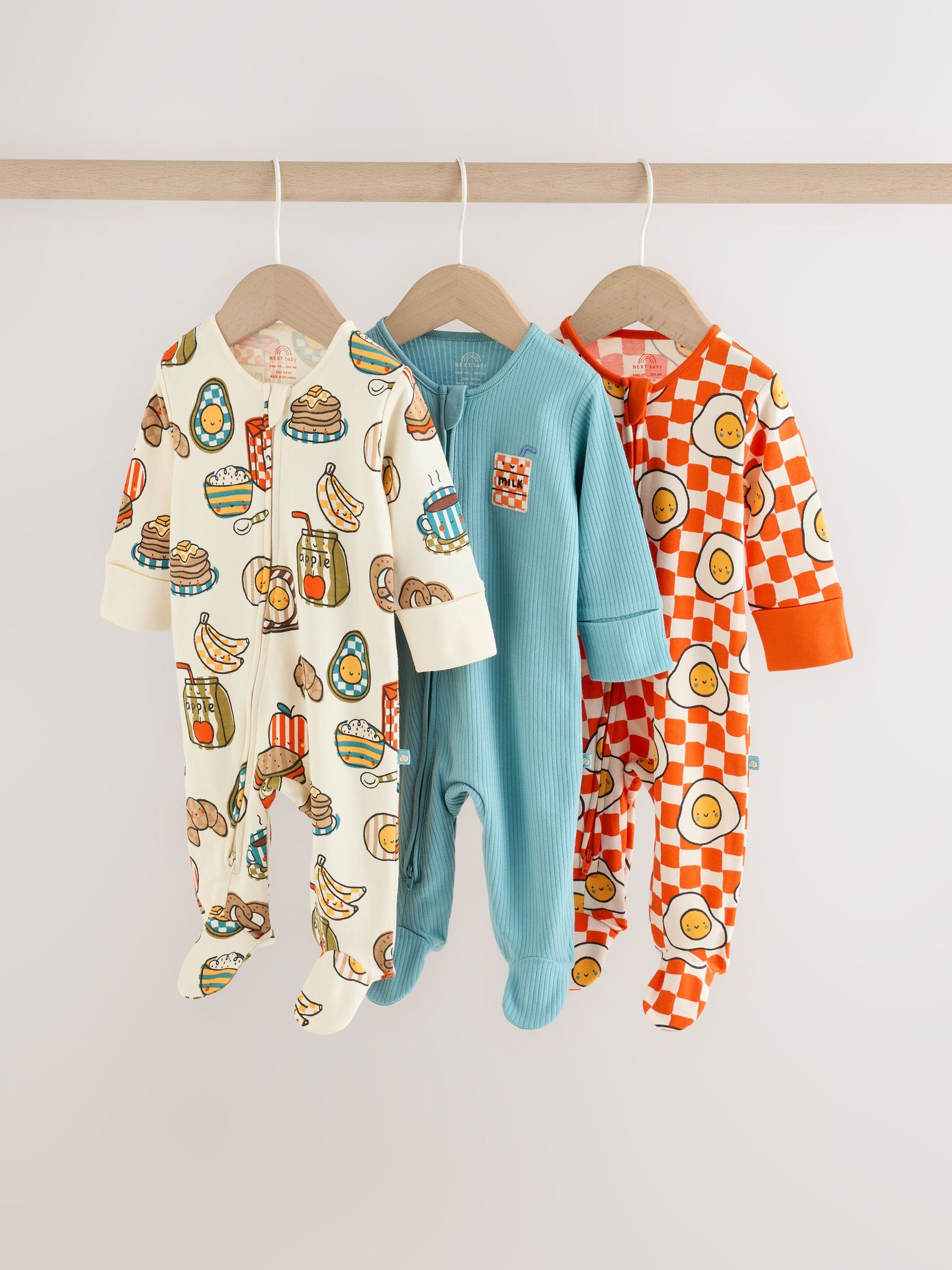 Blue/Orange Brunch Baby Sleepsuit 3 Pack (0mths-2yrs) image 1