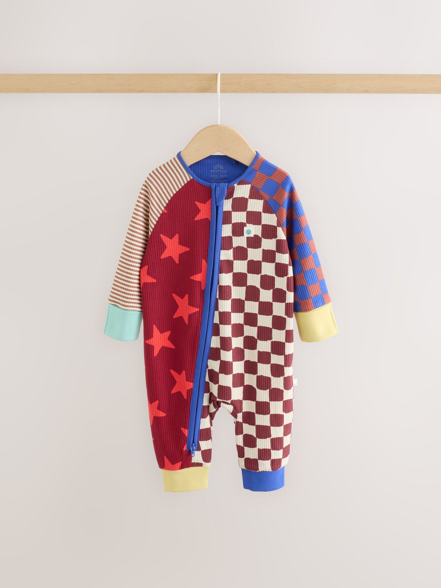 Multi Checkerboard Two Way Zip Baby Sleepsuits 3 Pack (0mths-3yrs) image 2