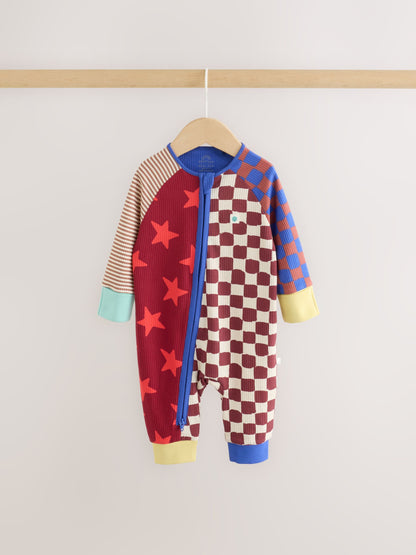 Multi Checkerboard Two Way Zip Baby Sleepsuits 3 Pack (0mths-3yrs) image 2