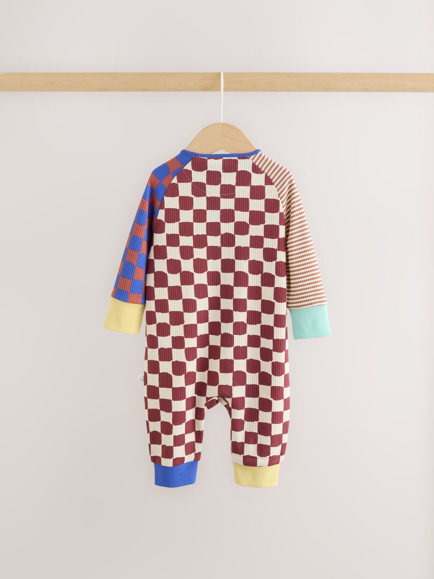 Multi Checkerboard Two Way Zip Baby Sleepsuits 3 Pack (0mths-3yrs) image 5