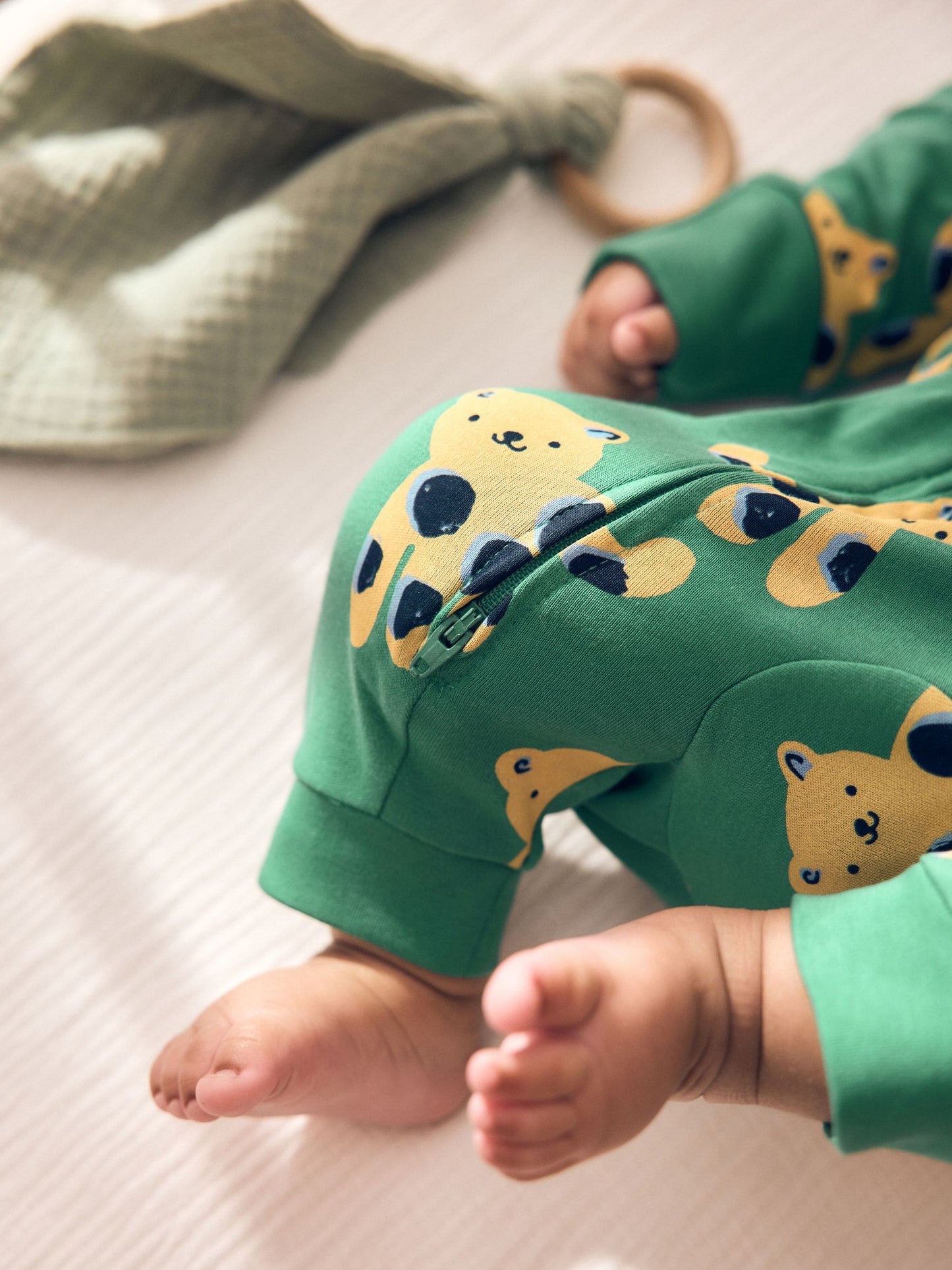 Green/Yellow Safari Two Way Zip Baby Sleepsuits 3 Pack (0mths-3yrs) image 3