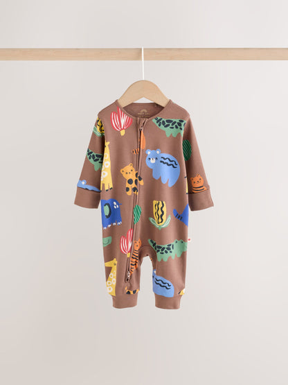Green/Yellow Safari Two Way Zip Baby Sleepsuits 3 Pack (0mths-3yrs) image 4