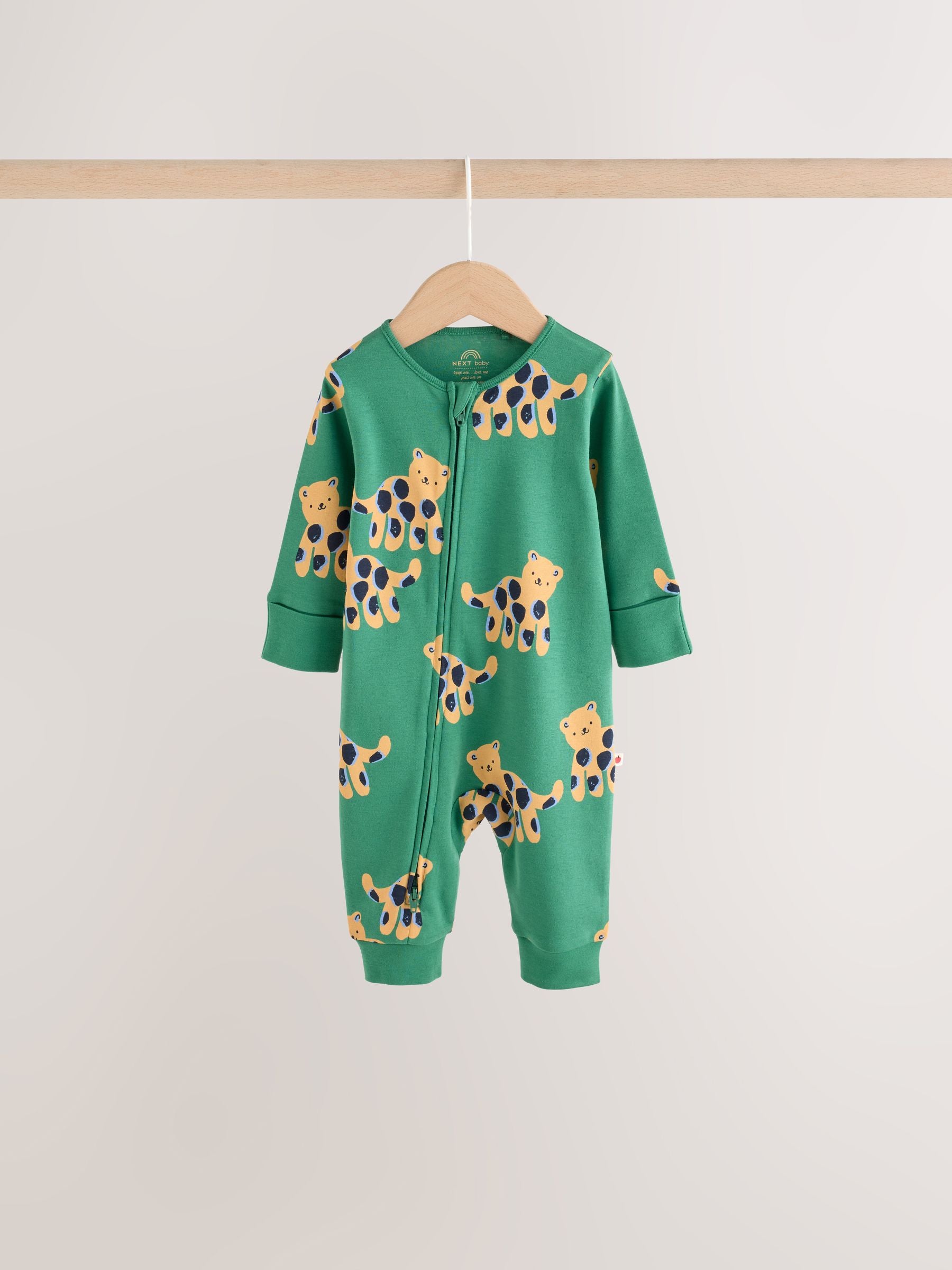 Green/Yellow Safari Two Way Zip Baby Sleepsuits 3 Pack (0mths-3yrs) image 6