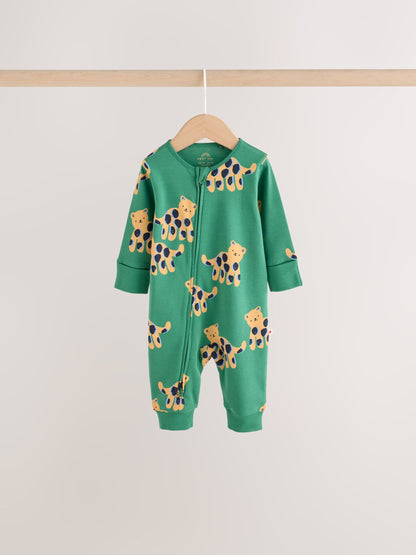Green/Yellow Safari Two Way Zip Baby Sleepsuits 3 Pack (0mths-3yrs) image 6