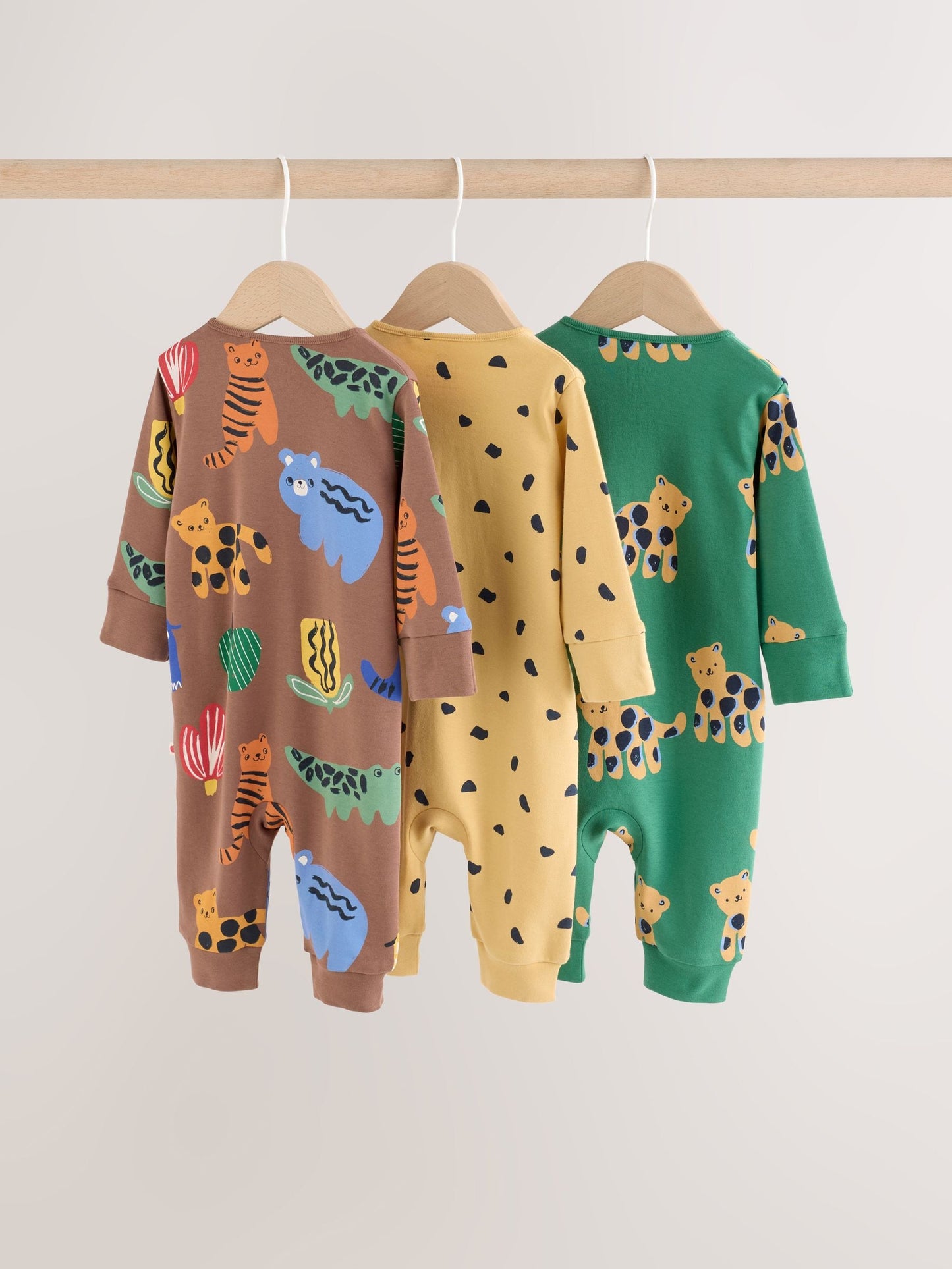 Green/Yellow Safari Two Way Zip Baby Sleepsuits 3 Pack (0mths-3yrs) image 7