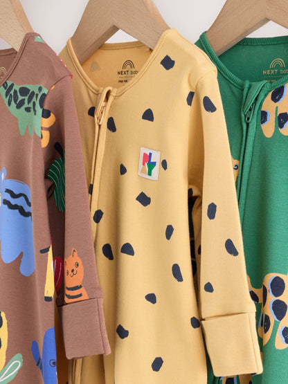 Green/Yellow Safari Two Way Zip Baby Sleepsuits 3 Pack (0mths-3yrs) image 9