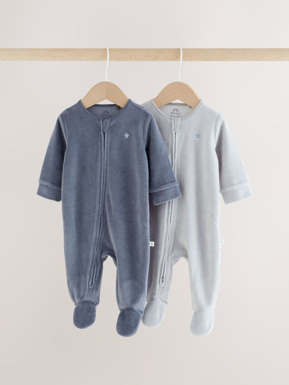Dsiney Kidz - Blue Velour Two Way Zip Baby Sleepsuits 2 Pack (0mths-2yrs) image 1
