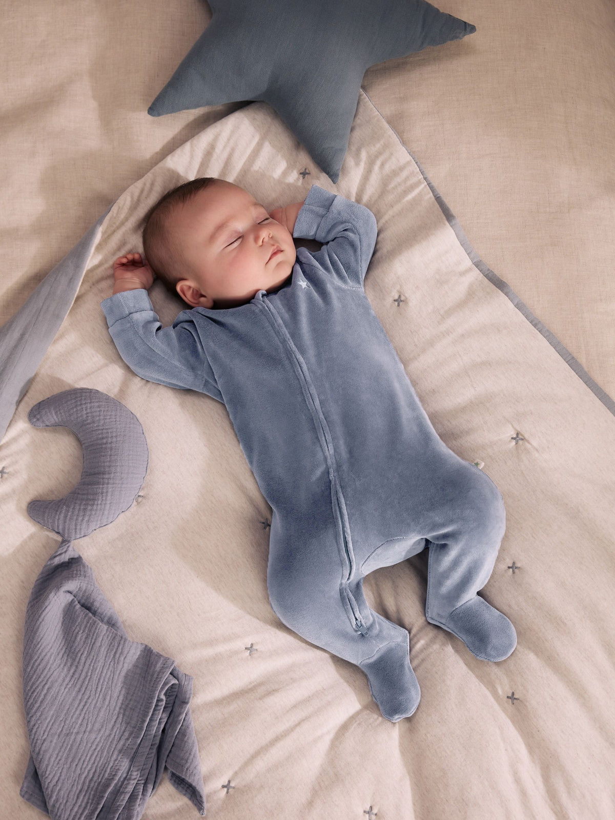 Dsiney Kidz - Blue Velour Two Way Zip Baby Sleepsuits 2 Pack (0mths-2yrs) image 3