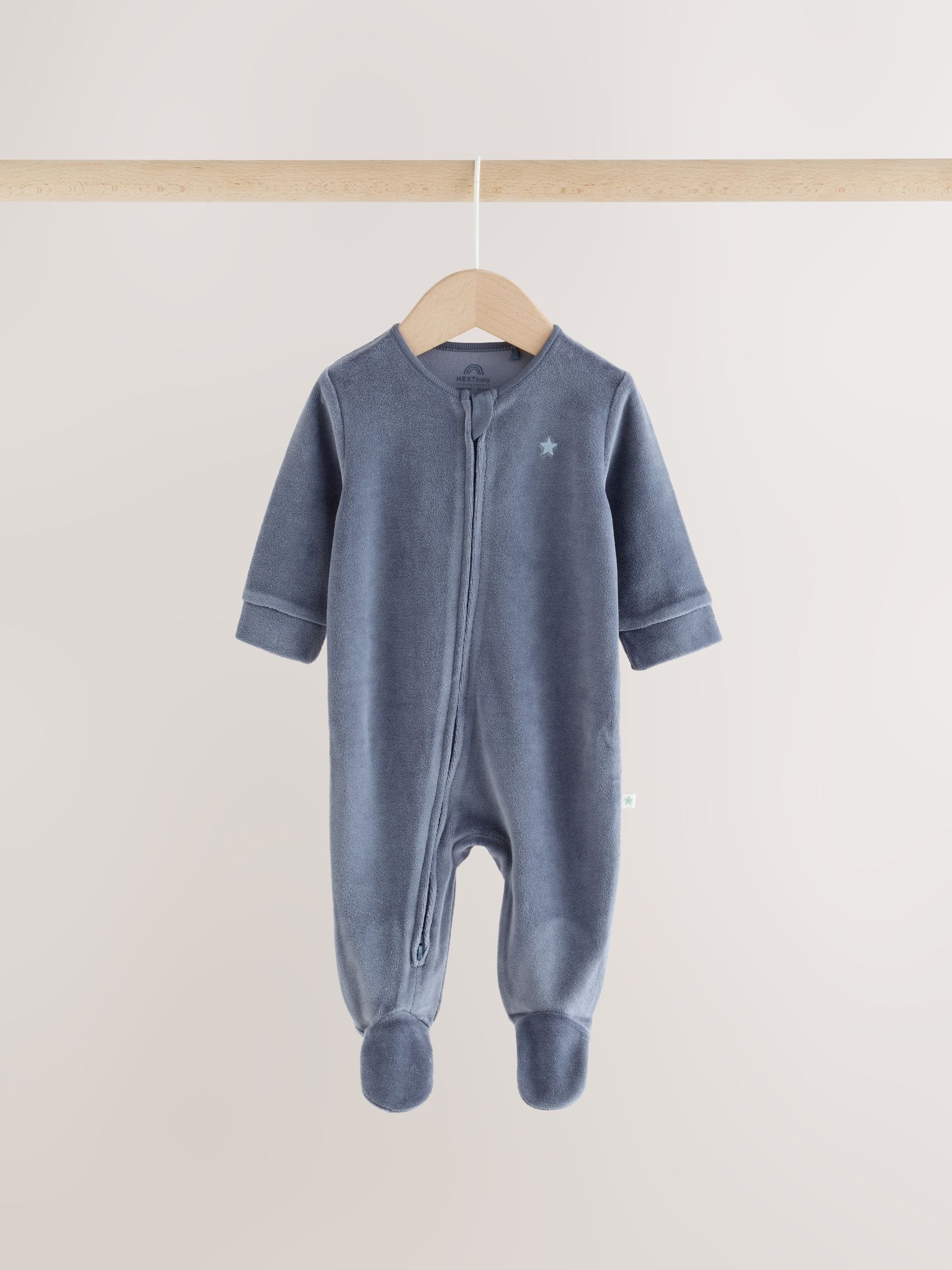Dsiney Kidz - Blue Velour Two Way Zip Baby Sleepsuits 2 Pack (0mths-2yrs) image 4