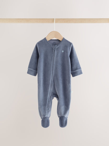 Dsiney Kidz - Blue Velour Two Way Zip Baby Sleepsuits 2 Pack (0mths-2yrs) image 4