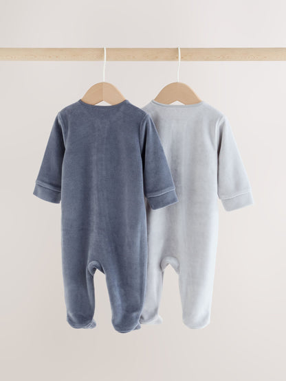 Dsiney Kidz - Blue Velour Two Way Zip Baby Sleepsuits 2 Pack (0mths-2yrs) image 6