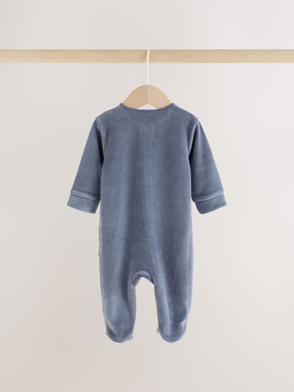 Dsiney Kidz - Blue Velour Two Way Zip Baby Sleepsuits 2 Pack (0mths-2yrs) image 7