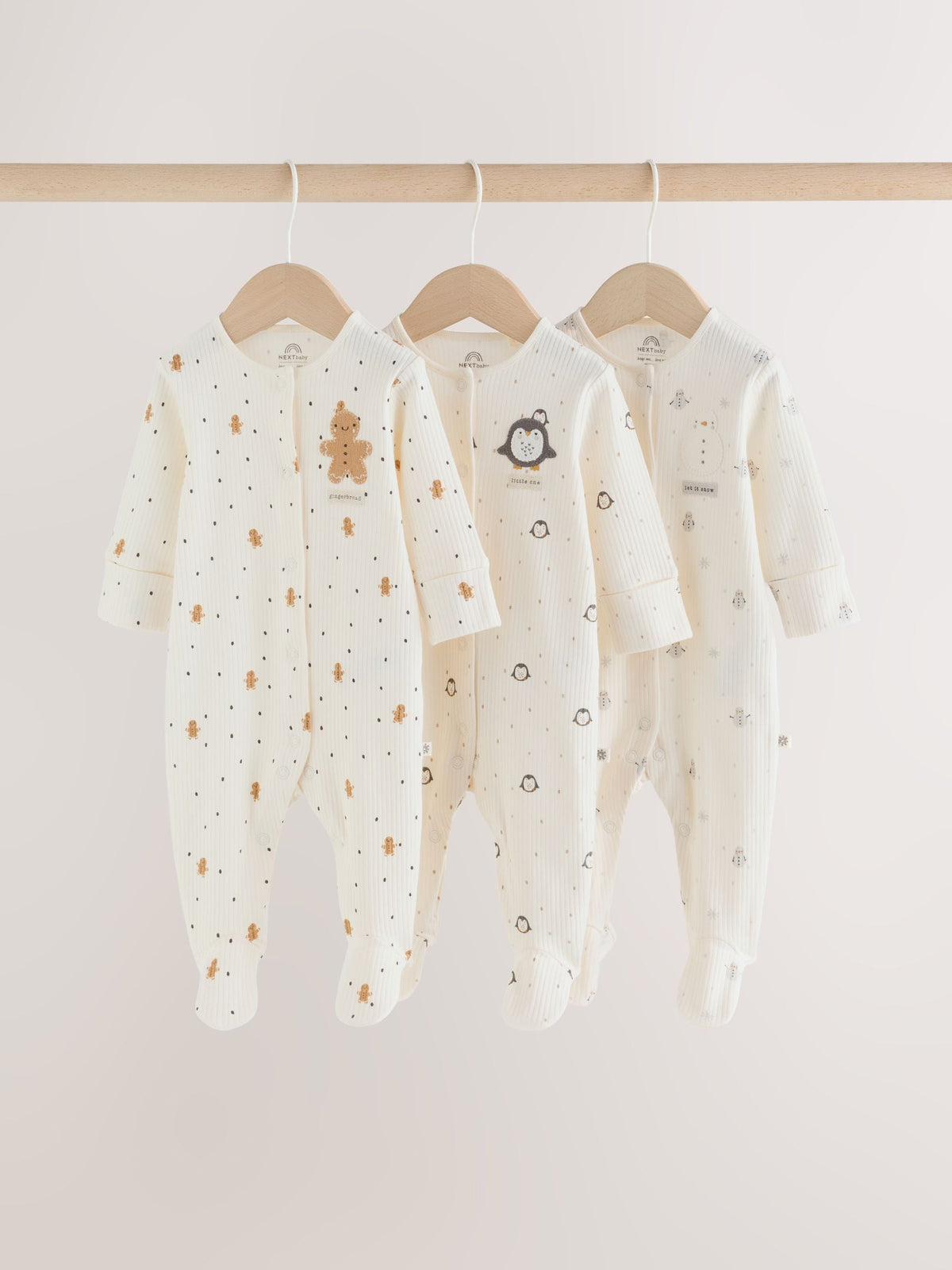 Cream Baby Christmas Sleepsuits 3 Pack (0mths-2yrs) - image 1