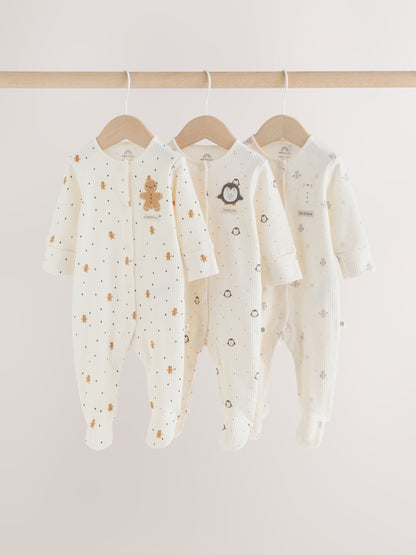 Cream Baby Christmas Sleepsuits 3 Pack (0mths-2yrs) - image 1