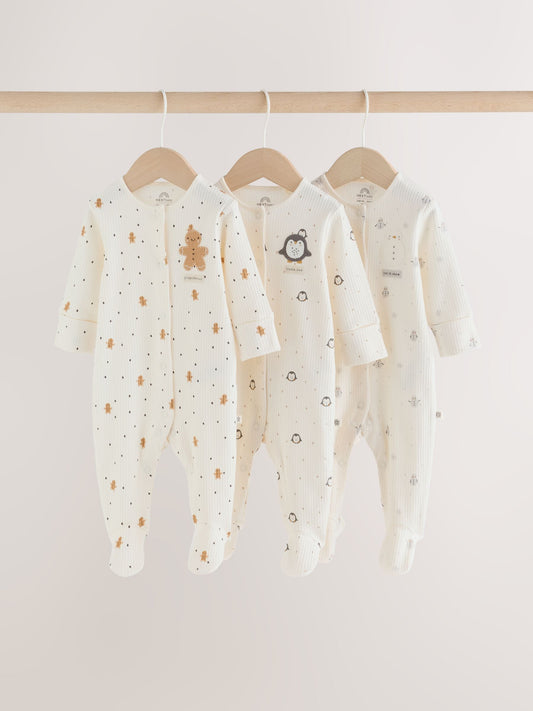 Cream Baby Christmas Sleepsuits 3 Pack (0mths-2yrs) - image 1