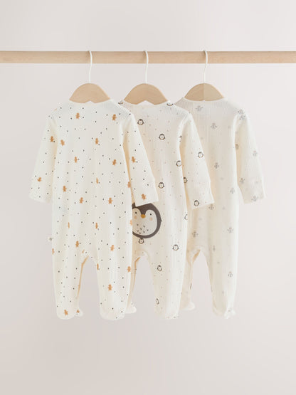 Cream Baby Christmas Sleepsuits 3 Pack (0mths-2yrs) - image 7