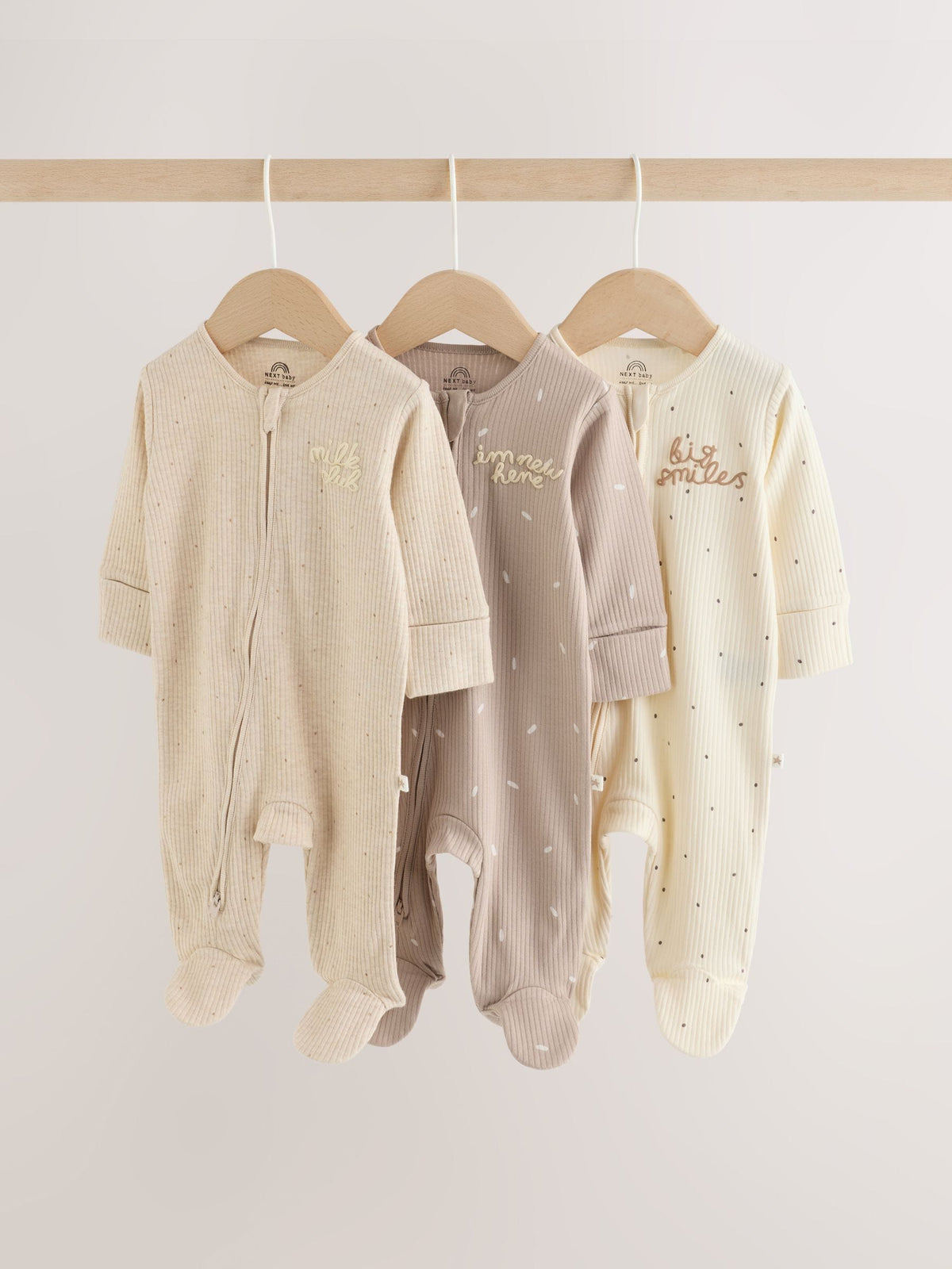 Neutral Milk Club Two Way Zip Baby Sleepsuits 3 Pack (0-2yrs) image 1
